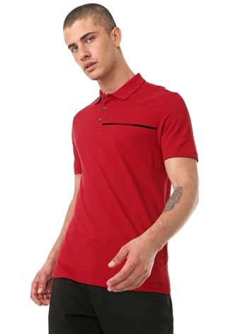 Camisa Polo Calvin Klein Jeans Reta Logo Palito Vermelha
