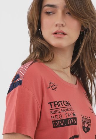 Camiseta Cropped Triton Estampada Rosa/Azul