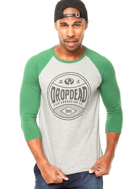 Camiseta 3/4 Drop Dead Fast Food Cinza/Verde - Marca Drop Dead