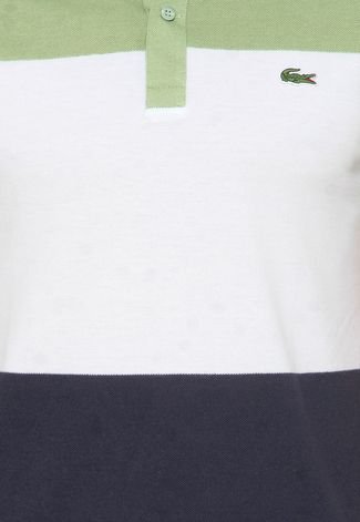 Camisa Polo Lacoste Faixas Verde/Branca/Azul