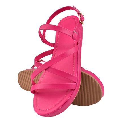 Sandália Rasteira Feminina Casual Tiras Pink - Marca Tati Ana calçados