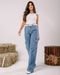 Calça Jeans Wide Leg Feminina Cintura Alta com Bolso Cargo 22186 Média Consciência - Marca Consciência