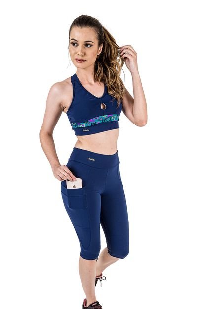Corsário Carbella Azul Marinho com Bolso Academia Fitness Proteção UV 50 - Marca Carbella