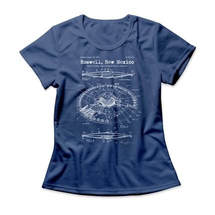 Camiseta Feminina UFO Patent - Azul Genuíno - Marca Studio Geek 