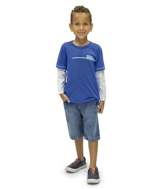 Camiseta Masculina Manga Longa Rovitex Kids Azul