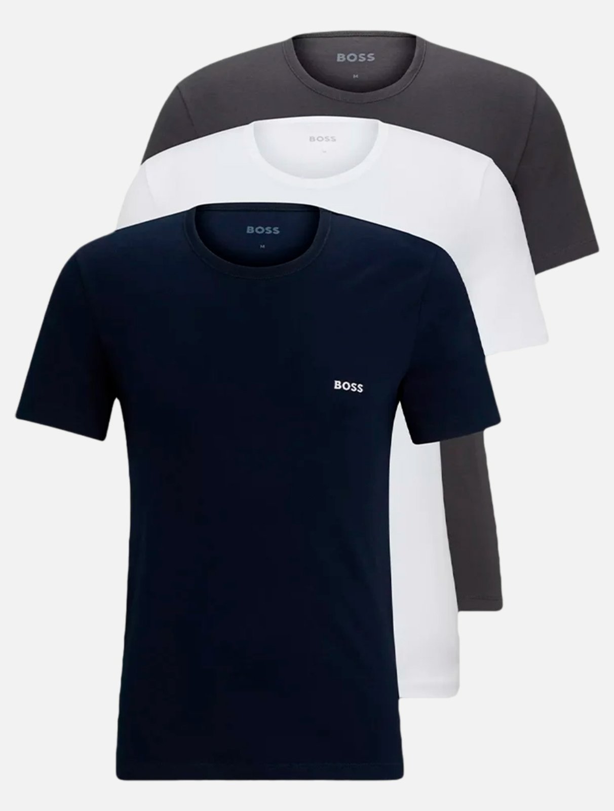 Pack Camiseta Hugo Boss Regular Fit RN Branca/Azul Mar/Chumbo 3UN - Marca Hugo Boss