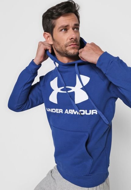 Blusa de Moletom Flanelada Fechada Under Armour Rival Fleece Sportstyle Logo Azul - Marca Under Armour