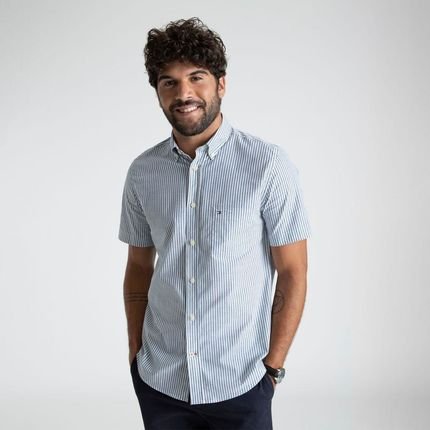 Camisa Listrada Oxford Manga Curta - Tommy Hilfiger - Marca Tommy Hilfiger