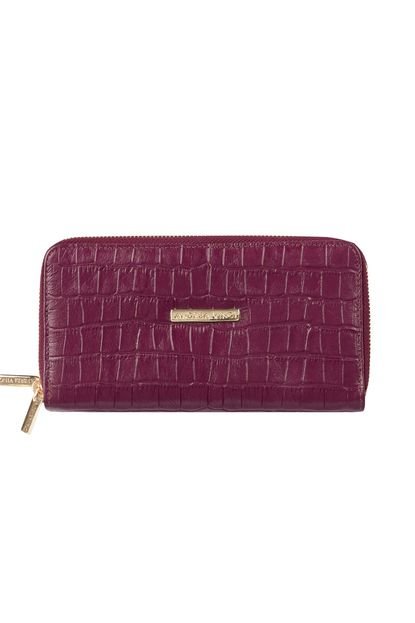 Carteira feminina de couro croco Tinna 10x19cm - Merlot - Marca Andrea Vinci