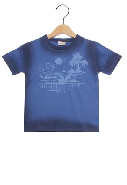 Camiseta Manga Curta Milon Summer Life Infantil Azul. - Marca Milon