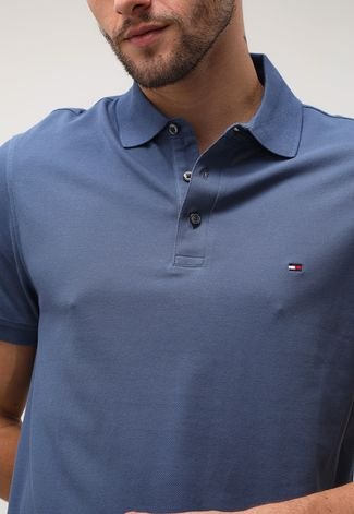 Camisa Polo Tommy Hilfiger Reta Logo Bordado Azul
