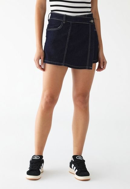 Short-saia Jeans Sawary Pesponto Azul - Marca Sawary