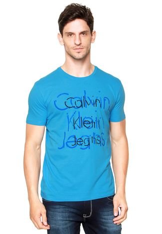 Camiseta Calvin Klein Jeans Estampada Azul