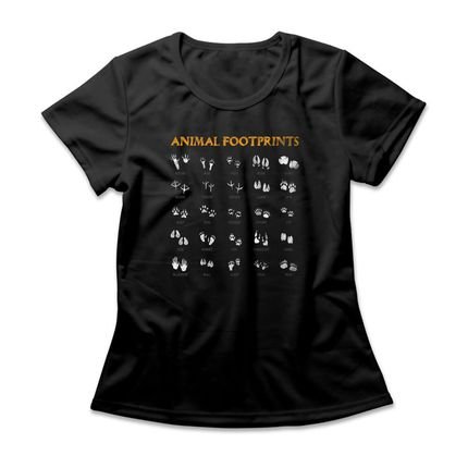 Camiseta Feminina Pegadas De Animais - Preto - Marca Studio Geek 