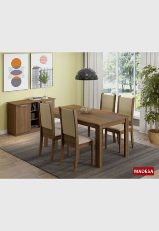 Mesa de madeira e 4 cadeiras Melissa Madesa Marrom