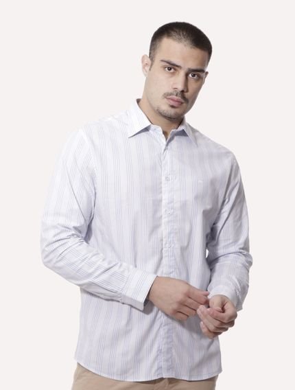 Camisa Ellus Masculina Slim Tricoline Oregon Anatomic Listrada Branca - Marca Ellus