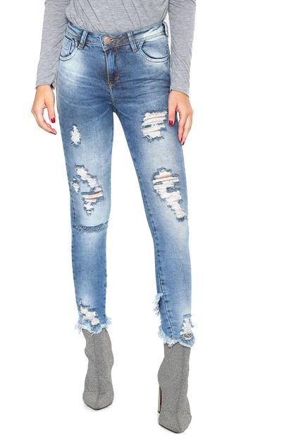 Calça Jeans Uber Jeans Skinny Destroyed  Azul - Marca U Uberjeans