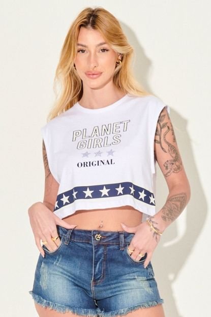 Regata Cropped Estrelas Planet Girls Branco - Marca Planet Girls