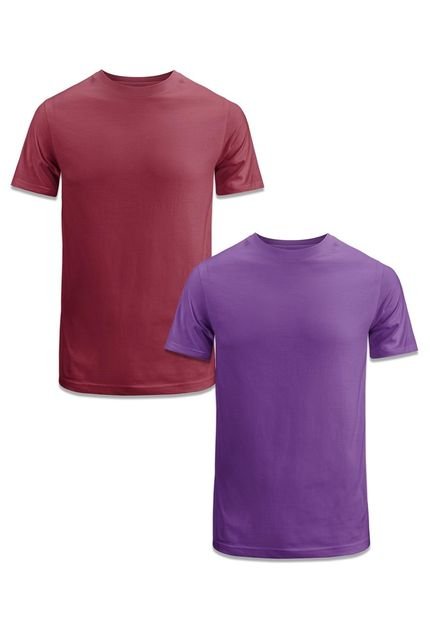 Kit 2 Camisetas Masculinas Algodão Básica Sem Estampa Macia Tamanho Adulto Sublimação Techmalhas Bordô/Roxo - Marca TECHMALHAS