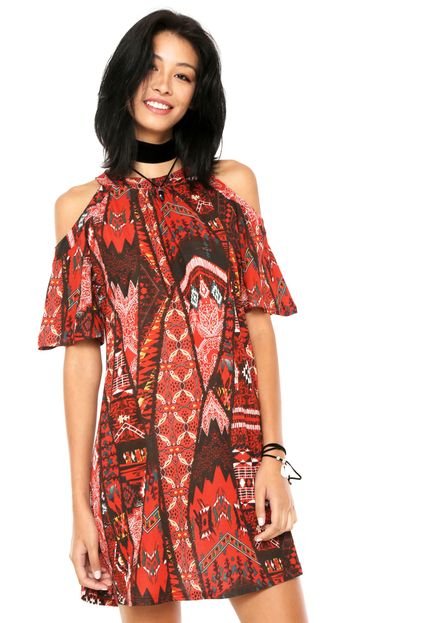 Vestido Sofie Curto Off Shoulder Estampado Vermelho - Marca Sofie