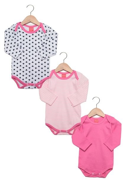 Kit Bodies Catha Baby Menina Branco/Rosa - Marca Tricae