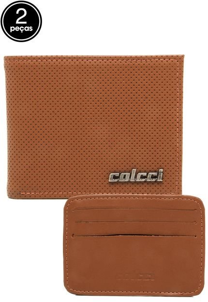 Kit 2 Pçs Carteira Couro Colcci Textura Metal Caramelo - Marca Colcci