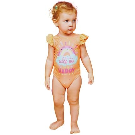 Maiô Verão Infantil Kukiê Menina Malha Proteção UV Laranja - Marca Kukiê