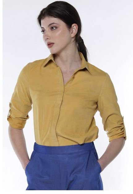 Camisa Feminina Lisa Manga Longa Estonada Sob Caramelo Amarelo - Marca SOB
