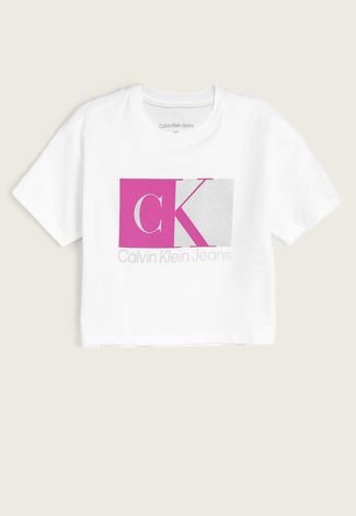 Camiseta Infantil Calvin Klein Kids Logo Bicolor Branca