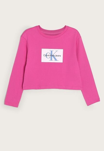 Camiseta Infantil Cropped Calvin Klein Kids Logo Institucional Rosa - Marca Calvin Klein Kids