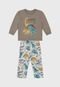 Pijama Infantil Brandili Longo Dinossauro Bege - Marca Brandili