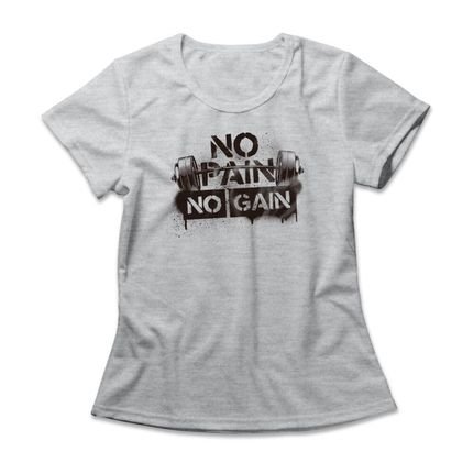 Camiseta Feminina No Pain No Gain - Mescla Cinza - Marca Studio Geek 