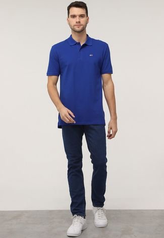 Camisa Polo Tommy Jeans Reta Lisa Azul-Marinho