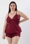 Baby Doll Plus Size Diluxo Liganete Liso Detalhe em Renda e Lacinho Vinho - Marca Diluxo