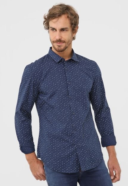 Camisa Forum Slim Estampada Azul-Marinho - Marca Forum