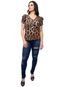 Blusa Manga Curta Princesa Nstore  Decote V Animal Print - Marca YWC ind