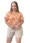 Blusa Plus Size Feminina Decote Quadriculado Estampada  Coral - Marca Predilects Plus