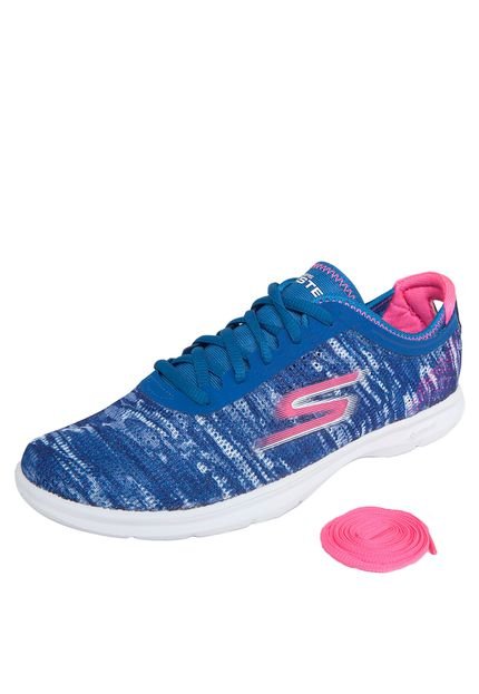 Tênis Skechers Go Step Azul/Rosa - Marca Skechers