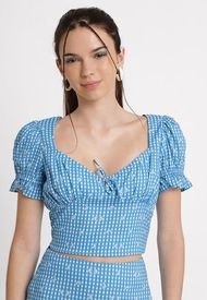 Blusa Daisy Street Woven Puff Sleeve Crop Top Azul - Calce Holgado
