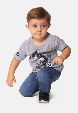 Camiseta HD Infantil Estampada Cinza Mescla