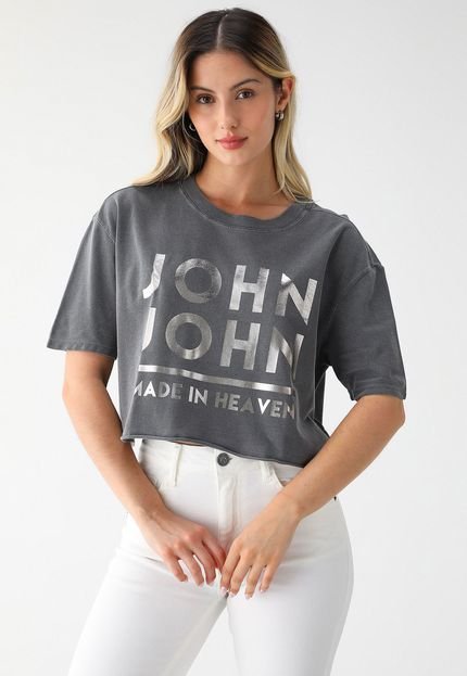 Camiseta Cropped John John Reta Estampa Grafite - Marca John John