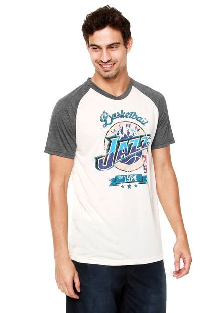 Camiseta NBA Raglan Retrô Utah Jazz Branco/Cinza - Marca NBA