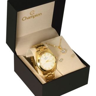 Kit Relógio Feminino Champion Dourado - CN29865W Dourado