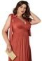 Vestido Longo de Festa decote em V Plus size Curvy Lurex Phinnatta Terracota - Marca Cia do Vestido