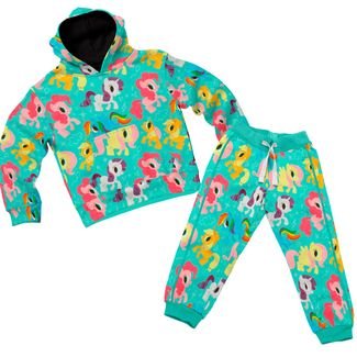 Conjunto Moletom Infantil Kit Blusa e Calça Pijama Festa Escola Estampa Personagem Ponney Rosa