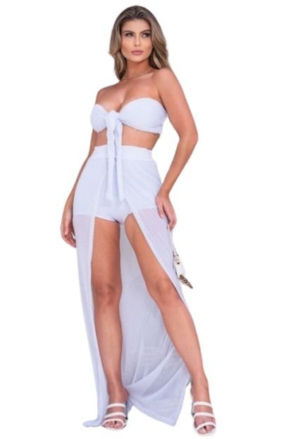 Conjunto saia e cropped Lurex Pipa Branco - Marca Cia do Vestido
