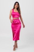 Saia satin midi assimétrica rosa labrava - Marca Labrava