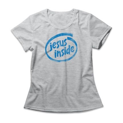 Camiseta Feminina Jesus Inside - Mescla Cinza - Marca Studio Geek 