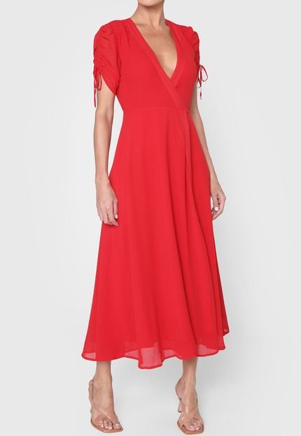 Vestido Lauren Ralph Lauren Midi Transpassado Amarrações Vermelho - Marca Lauren Ralph Lauren