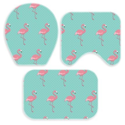 Menor preço em Kit 3 Tapetes Decorativos para Banheiro Wevans Flamingo Turquesa